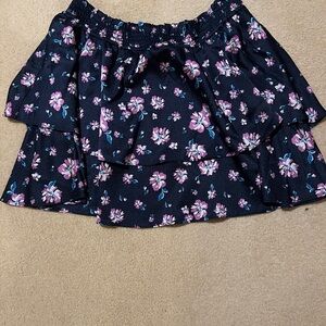 Draper James Navy and Purple Floral Tiered Mini Skirt